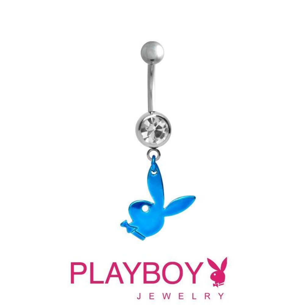 Playboy Bunny Belly Ring 14G Navel Bar Dangle – 316L Steel Licensed Jewelry